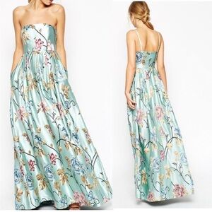 ASOS long satin floral dress light blue